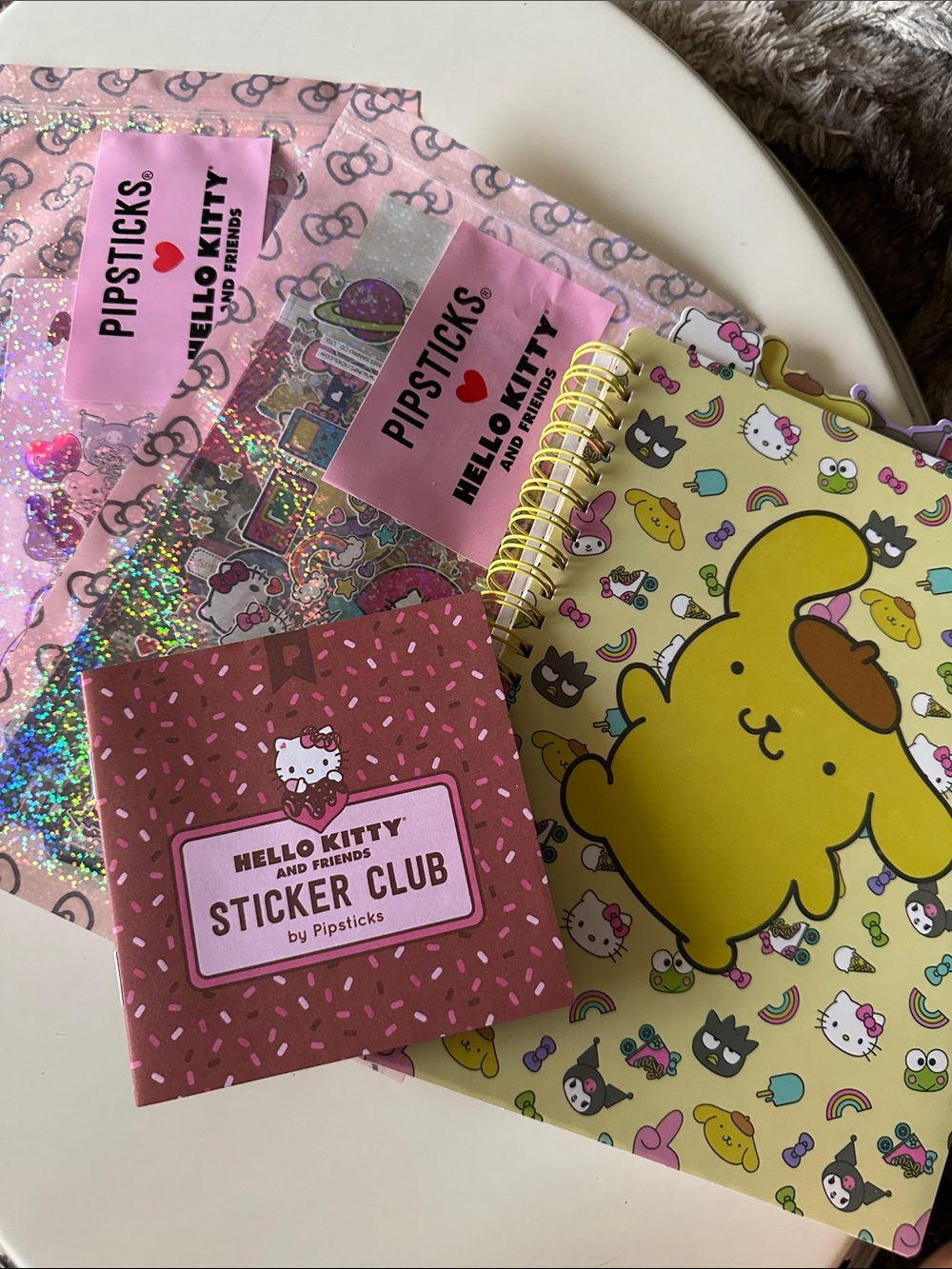 Sanrio Stationary Bundle - Pipsticks Hello Kitty Stickers & Pompompurin Journal